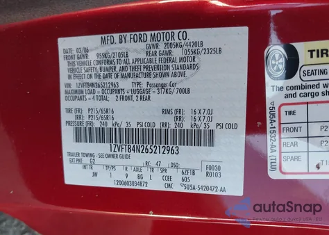 2006 Ford Mustang V6 z USA, uszkodzony, nr VIN 1ZVFT84N265212963